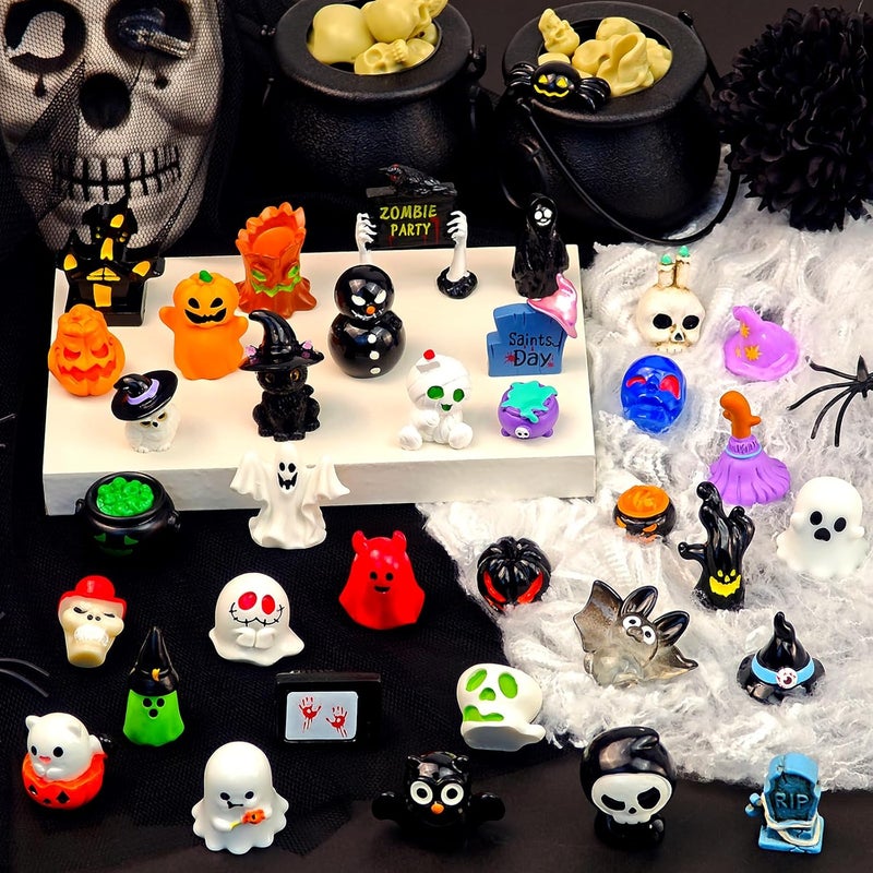 Feivando 38 Pcs Halloween Mini Resin Figures Tiny Little Pumpkin Ghost Skull Miniature Figurines Bulk for Halloween Party Micro Landscape Fairy Garden Decor - Image 5